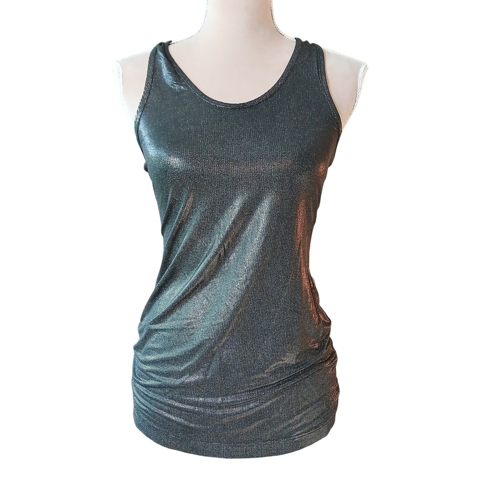 BCBGMAXAZRIA Runway Small Metallic Silver Black Racerback Tank Top